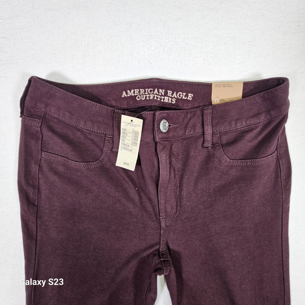 American Eagle NWT Womans Burgundy Jeggings Low Rise Size 12 - Picture 2 of 9